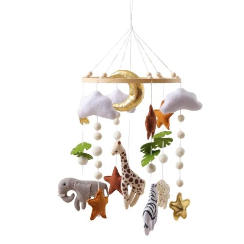 GOODMOM Nursery Mobile for Boys & Girls – Handmade Felt Animals Baby Crib Mobile with Bells – Savanna Theme Baby Nursery Decor – Creative Bassinet Mobile Gift for Newborns (WildMoon)