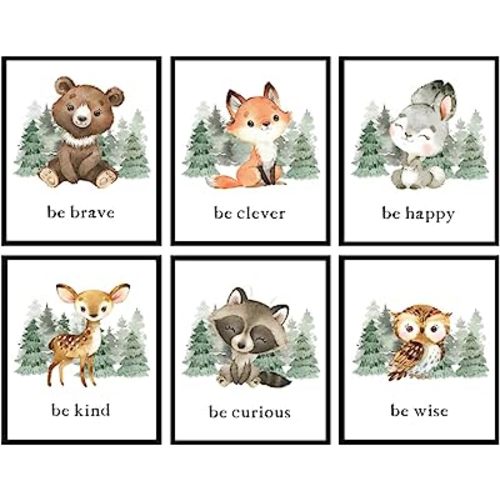 8x10 Baby Woodland Animal Prints Wall Art for Nursery Decor, Woodland Nursery Wall Art for Boys,Woodland Forest Animals Nursery Decor for Baby Boy Girls, UNFRAMED