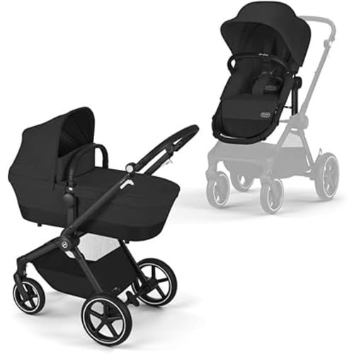 Cybex EOS 2-in-1 Stroller - Bassinet Stroller Converts to Toddler Stroller with One-Hand Recline - Bassinet and Toddler Seat Included, Reversible & Travel System Ready, Moon Black