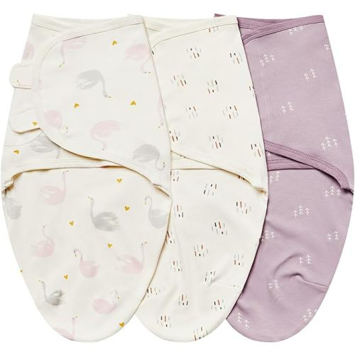 insular Baby Swaddle Wrap, Swaddle Blanket for Newborn and Infant, Adjustable Swaddle Set for Boy and Girl, Soft Cotton Baby Sleep Sack 3 Pack (Small(0-3 Month), Beige Swan) - Small(0-3M)