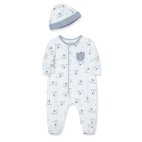 Little Me Baby Boy Clothes 2-Piece Baby Sleeper and Cap Set, 100% Cotton Footies Baby Essentials, Preemie to 9 Months