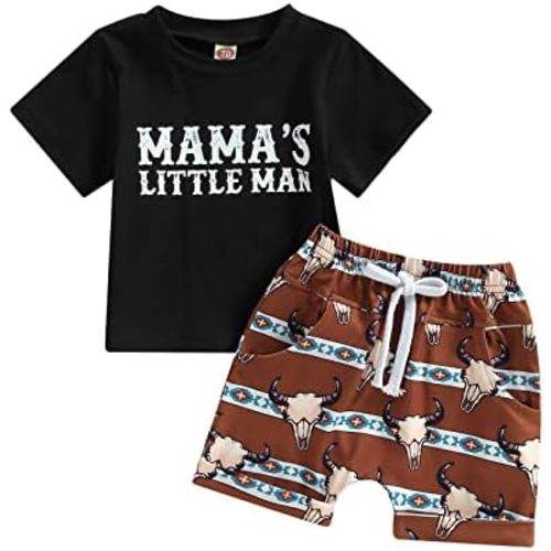 Western Toddler Baby Boy Clothes Short Sleeve T Shirt Elastic Waist Shorts Set Cowboy Outfit Summer Clothing