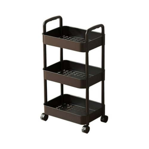 Czzoypi 3-Tier Rolling Cart, Plastic Rolling Multipurpose Cart with Wheels, Roller Cart with Handle and Wheels for Kitchen, Bathroom, Living Room and Office, Black