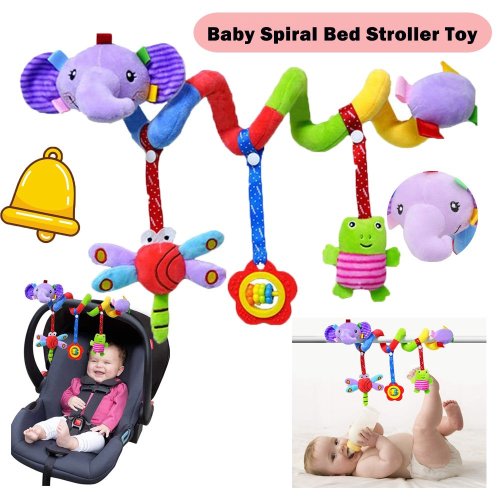 Dosaele Car Seat Toys, Baby Activity Spiral Plush Stroller bar Toy Accessories, Crib Toys with Bell for Boys and Girls, Hangings Rattle Toy(Elephant)