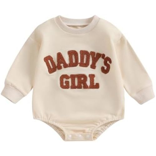 FIOMVA Daddys Girl Baby Clothes Newborn Fall Winter Sweatshirt Bubble Romper Fuzzy Embroidery Letter Onesie Outfit