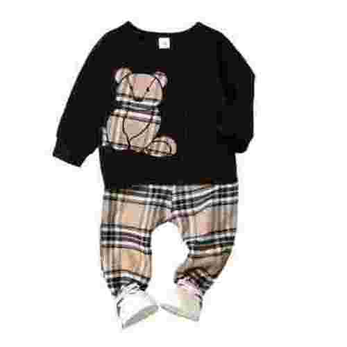 6 Months Baby Boys Clothes 9 Months Boys 2PCS Fall Winter Outfits Set Cute Bear Print Infant Boys Long Sleeve Round Neck Top Pants Set Black