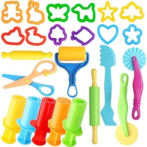 Dough Tools for Kids, 24 Pieces Dough Play Tools Set with Rolling Pins,Cutters,Extruders,Scissor