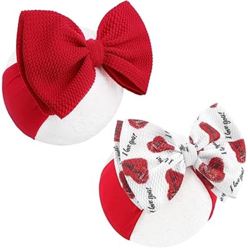 YanJie Valentines Bows Baby Girl Headband Red Bow Baby Pink Headband Heart Newborn Wide Hairbands Valentines Gift Handmade Hair Accessories Infant