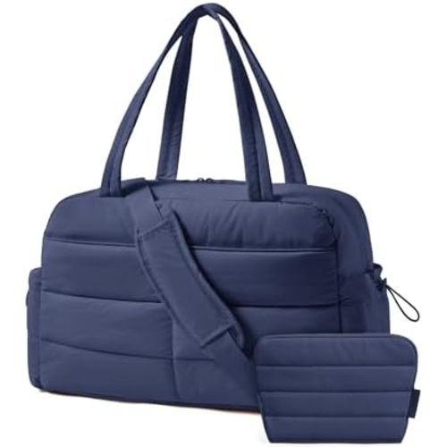 BAGSMART Gym Bag for Women with Toiletry Pouch, Lightweight Weekender Bags for Women with Wet Pocket, 31L Quilted Travel Duffle Carry On Bag, Weekender Overnight Bag for Travel,Water Resistant, Blue