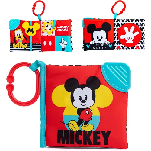 KIDS PREFERRED Disney Baby Mickey Mouse High Contrast Soft Book with On The Go Clip and Teether, 5 Inches, Multicolor (KP81255)