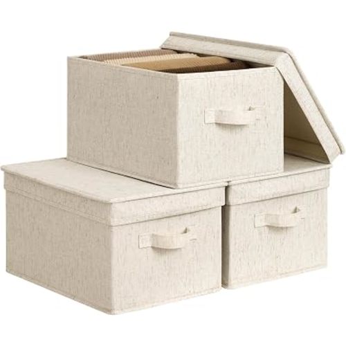 StorageWorks Fabric Storage Bins, Storage Basket with Lid, Closet Bins