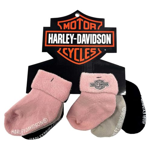 Harley-Davidson Baby Girls' Bar & Shield 3 Pack Infant Socks, Multi-Colored