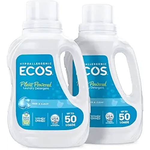 ECOS Laundry Detergent Liquid, 100 Loads - Dermatologist Tested Laundry Soap - Hypoallergenic, EPA Safer Choice Certified, Plant-Powered - Free & Clear, 50 Fl Oz (Pack of 2)