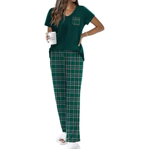 Women’s Pajama Set 2 Piece Short Sleeve Pj Sets With Long Printed Pants Sleepwear Casual Loose Lounge Sets