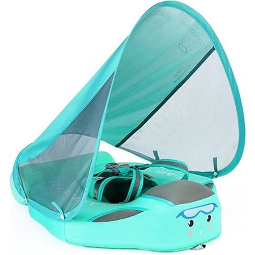 Mambobaby Swimming Float,Baby Swim Float with Canopy,Upgrade Non-Inflatable Solid Baby Float,UPF 50+ Removable Sun Canopy,Soft Skin-Friendly Fabric Material for 3-24 Months