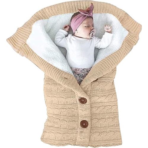 XMWEALTHY Unisex Infant Swaddle Blankets Soft Thick Fleece Knit Baby Girls Boys Stroller Wraps (Khaki1)