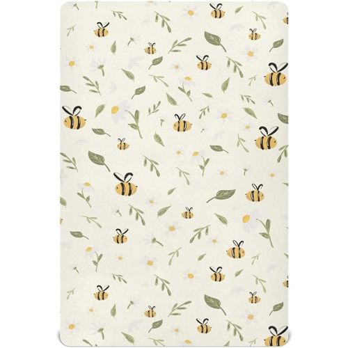 Bee Honey Crib Sheets for Neutral Bassinet Play Sheets,Sheets Toddler Bed Sheets for Baby Boys Girs 39 * 27 * 5in