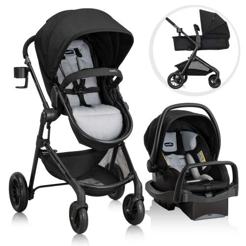 Evenflo Pivot Modular Travel System with LiteMax Infant Car Seat with Anti-Rebound Bar - Oxford Black
