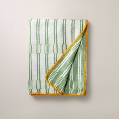 Broken Stripe Border Stitch Throw Blanket Green/Yellow - Hearth & Hand™ with Magnolia