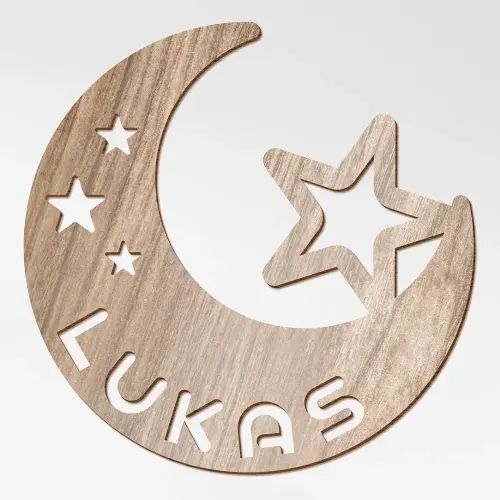 Moon And Stars Name Wood Sign, Nursery Decor, Personalized Wood Sign, Wooden Name, Personalized Name Sign, Wooden Name Sign, Kids Name Sign