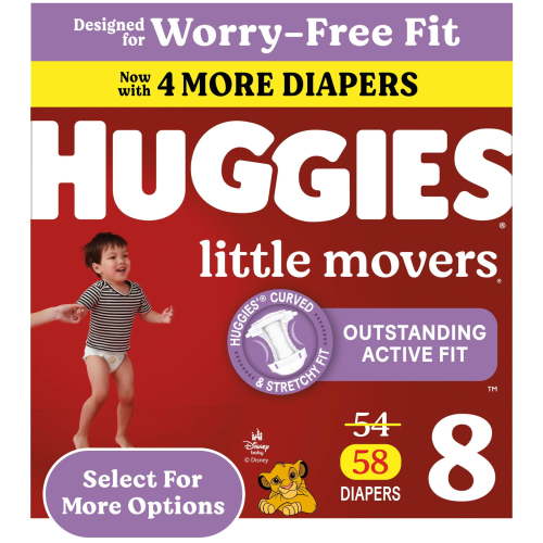 Huggies Little Movers Baby Diapers, Size 8 (46+ lbs), 58 Ct