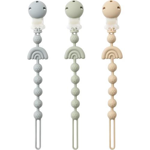 Baby Pacifier Clips One Piece Binky Clip Holder Silicone Teether Clip Pacifier Straps with Clip Baby Teether Toys for Boys and Girls Set of 3 Andy Bear-Ivory+Sage+Baby Blue