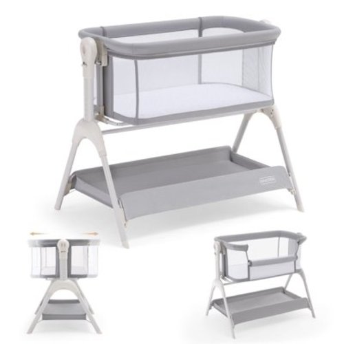 HARPPA Baby Bassinet, 3 in 1 Baby Bassinet Bedside Sleeper with Rocking and Adjustable Height, Light Gray