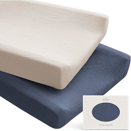 Konssy 100% Cotton Muslin Changing Pad Cover 2 Pack, 32"x16" Standard Fit