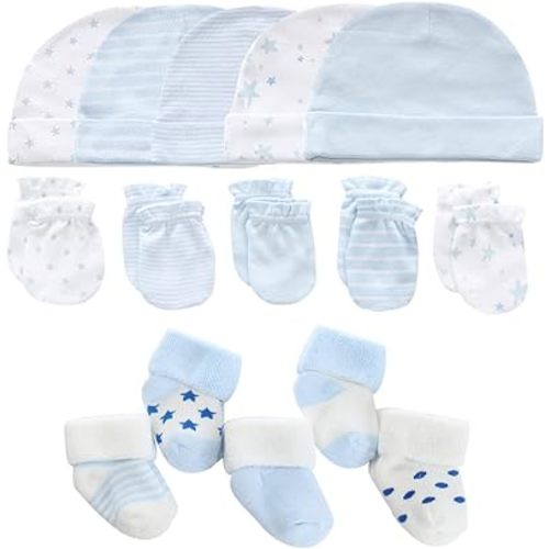Newborn Baby Boy Girl Caps Mittens Socks Set Cotton Baby Essentials Accessories (Hats+Gloves+Socks)