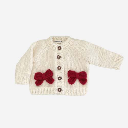 Hand-knit Baby Red Bow Cardigan Sweater Holidays Christmas Valentines Outfit – The Blueberry Hill