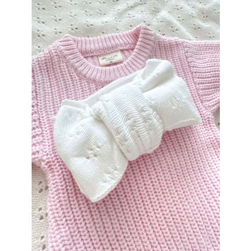 White pointelle pattern baby bow