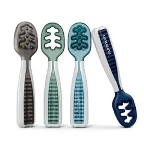 NumNum Baby Spoons Set, Pre-Spoon GOOtensils for Kids Aged 6+ Months - First Stage, Baby Led Weaning (BLW) Teething Spoon - Self Feeding, Silicone Toddler Food Utensils - 4 spoons, Beach Picnic - 6-12 months Beach Picnic - 4 Spoons