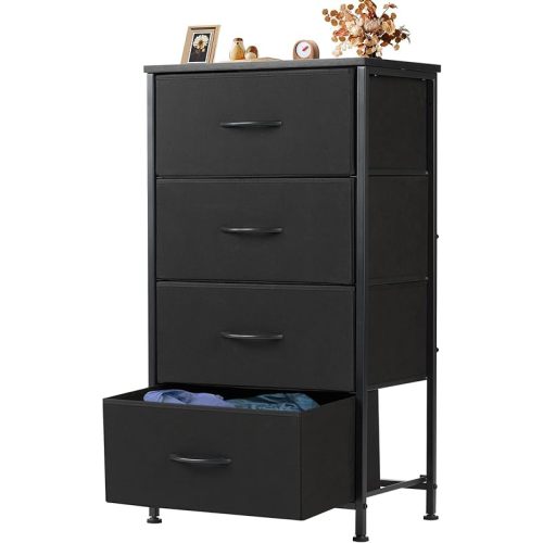 Sweetcrispy Dresser for Bedroom with 4 Drawers, Storage Drawers, Skinny Fabric Storage Tower, Tower Organizer Unit, Chest of Drawers with Wooden Top for Closet, Living Room, Entryway…