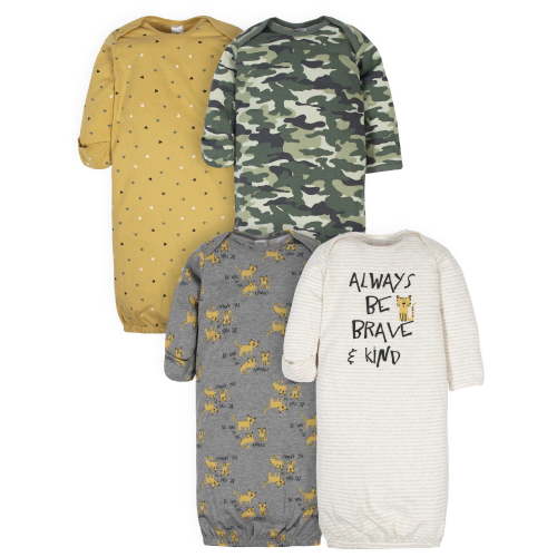 Gerber Baby Boy Long Sleeve Gowns with Mitten Cuffs, 4-Pack
