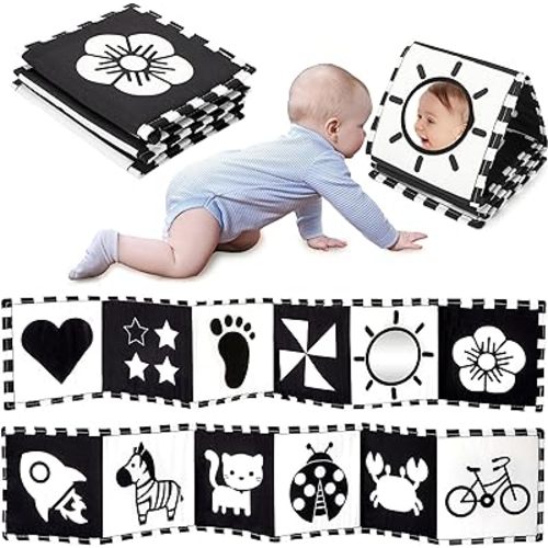URMYWO Black and White Baby Toys, Tummy Time High Contrast Newborn Toys 0-3 Months, Soft Baby Book, Visual Stimulation Montessori Sensory Infant Toys 0-6-12 Months, Shower Gift, Easter Basket Stuffers