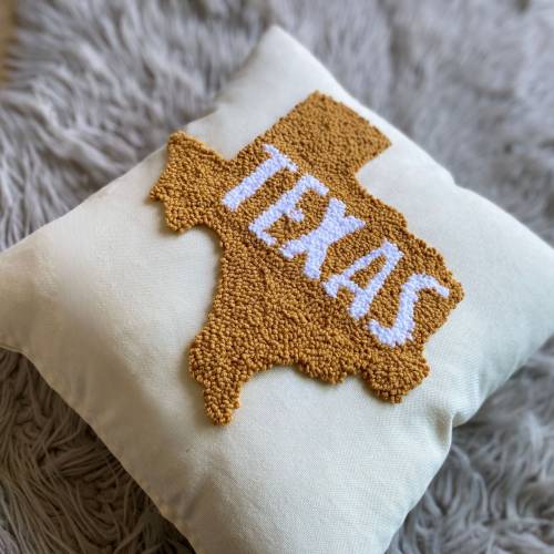 Embroidered Country Pillow, State Map Pillow, Personalized Punch Needle Cushion, Housewarming Gift Idea, New Home Decor, Gift for Couple