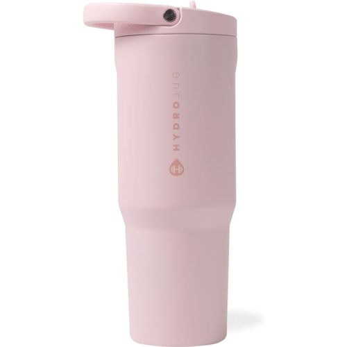 HydroJug Sport - Stainless Steel Tumbler with Straw, Vacuum Insulated, 40oz Leakproof Water Bottle, Ergonomic Design, Reusable, Dishwasher Safe, Rubber Base, Durable for Gym or Outdoors, Pink Sand