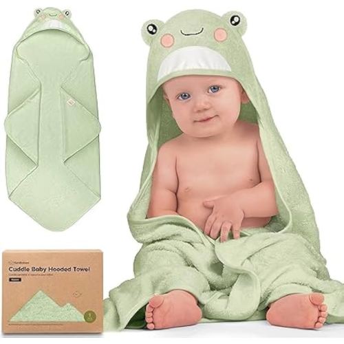 KeaBabies Hooded Baby Towel for Newborn - Viscose Derived from Bamboo Large Baby Bath Towels with Hood for Boys, Girls, Toddler, Extra Absorbent & Soft Newborn Bath Essentials (Frog)