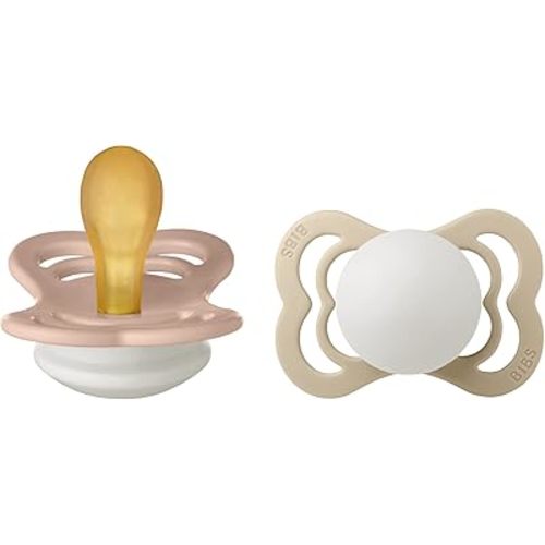 Bibs Supreme Latex Pacifier for 0-6 Months Babies 2-Pieces, Size 1, Blush Night/Vanilla Night