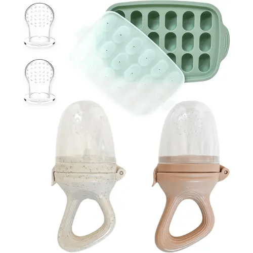 Hippypotamus Baby Food Feeder & Freezer Tray - Silicone Fruit Feeder - Pacifier Teething Toys - 2 Extra Pouches - Set of 2