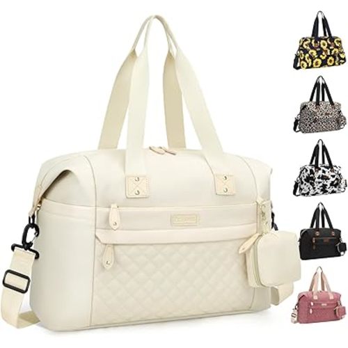 Diaper Tote, Baby Bags with Pacifier Case, Shoulder Straps, Stroller Clips, Waterproof Mommy Bag - Medium, White