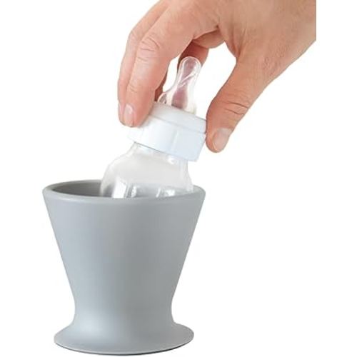 Ultimate Non-Toxic Silicone Breast Pump and Baby Bottle Holder – Easy One Hand Milk & Formula Prep with Premium Wide Base Suction Cup - Dishwasher Safe - Light Grey, 1-Pack