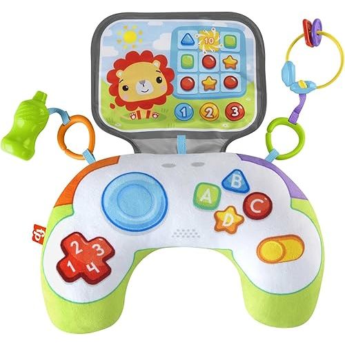 Fisher Price Littlest Gamer Tummy Time Wedge with 2 Linkable Baby Toys for Newborn Gross Motor Skill & Sensory Development