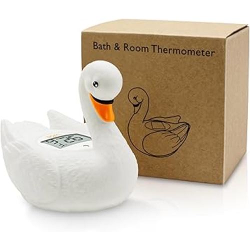 b&h Baby Bath Thermometer, White Swan Shaped Baby Safe Floating Bath Thermometer - Easy to Read Screen - Reliable Temperature Readings