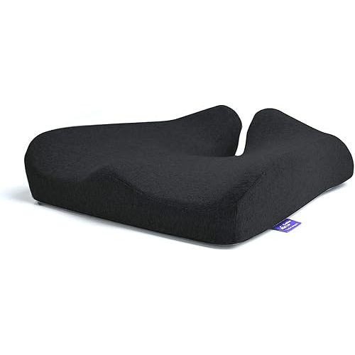 Cushion Lab Patented Pressure Relief Seat Cushion for Long Sitting Hours on Office & Home Chair - Extra-Dense Memory Foam for Soft Support. Car Pad for Hip, Tailbone, Coccyx, Sciatica - Black