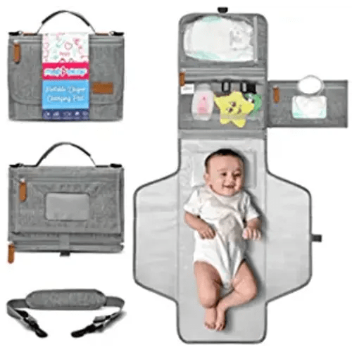 Portable Changing Pad with Shoulder Strap - Detachable Travel Changing Pad - Fully Padded, Lightweight & Waterproof - Diaper Changing Pad - Baby Shower Gifts - Changing Mat (27"x22") - Grey