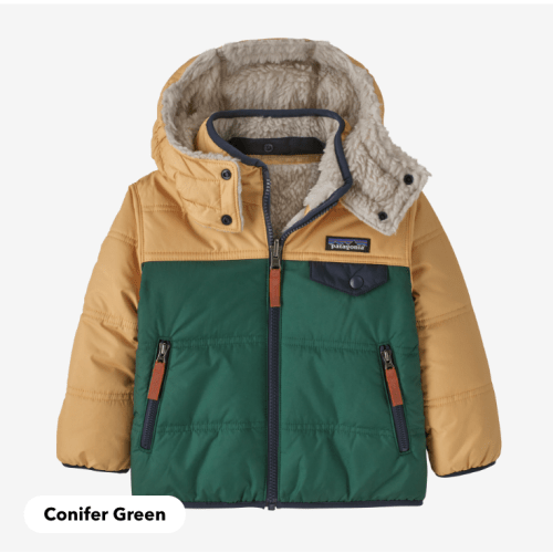 6-12M Conifer Green Patagonia Baby Reversible Tribbles Hoody