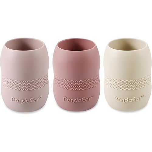 PandaEar 3 Pack Silicone Cups for Baby 6-12 Months| Open Tiny Cups Toddler Sippy Cups| Unbreakable Durable Silicone Training Cup Weaning Water Drinking Cup