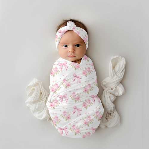 Pink Bow Blanket, Baby Shower Gift, Pink Bow Nursery, Coquette Aesthetic, Valentines Day baby, Newborn swaddle blanket, Baby girl blanket