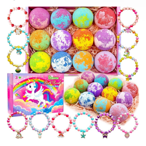 Unicorn Bath Bombs for Girls Kids with Toys Surprise Jewelry Inside Gift for Girls 3 4 5 6 7 8 Years Old Birthday Gifts Ideas Easter Gifts for Girls Easter Basket Stuffers Egg Fillers Christmas Gifts